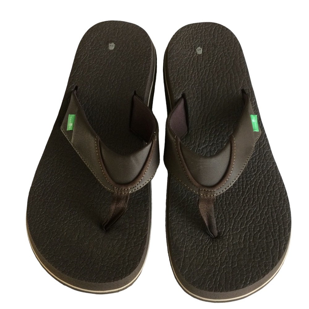Sanuk Men’s Beer Cozy Brown Flip Flops Size 13